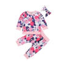 Meihuid - 3pcs toddler kids baby girl clothes t-shirt topsfloral pants outfits set 3m-4t