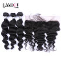 Landot - 9a lace frontal closure with 3 bundles malaysian virgin human hair weave loose wave unprocessed loose wavy curly remy hair 4pc lot