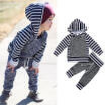 AU Newborn Baby Boys Girls Hooded Top T-shirt Striped Pants Outfit Clothes Set