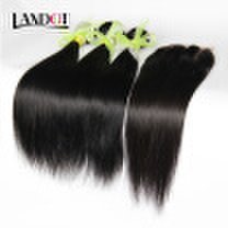 Landot - Best 10a unprocessed malaysian straight virgin human hair weaves 3 bundles with lace closures cuticle aligned remy hair extensions