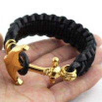 Hpolw - Bracelets for men jewelry fashion jewelry 235cm pu leather bangle charm gold anchor bracelets for women men