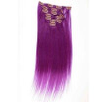 Clip In Human Hair Extensions 7PCS 18 Purple Long Straight Hair