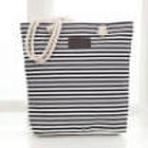 Fashion Canvas Shopper Single Shoulder Striped Zipper Beach Bag Big Capacity Bag