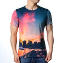 Fashion Mens O-neck Light of The City Print Pullover T-Shirts