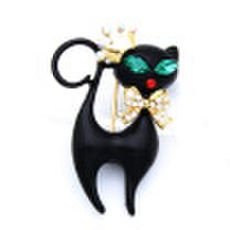 Fashion Women Cat Brooch Pins Black Paint Animal Jewelry Blue Eyes Persian Cat Brooches Broches Ladies Lapel Scarf Pin Corsage
