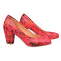 IDIFU Womens Elegant Floral Print Round Toe Low Cut Wide Width Work Shoes Block Heel Pumps