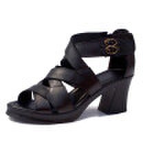 Leather heels gladiator sandals women summer ladies shoes