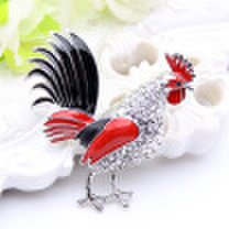 Lucky Zodiac Animal Rooster Brooch Pin For Women Rhinestone Enamel Animal Brooches Broches Crystal Cock Jewelry Pins Cute Gift