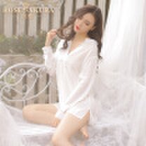 Luo Ying sexy underwear chiffon shirt sexy uniforms enticing temptation white shirt long sleeve 7748