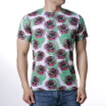 Mens Rose Flower Pattern Printed Round Neck Short Sleeve Shirt