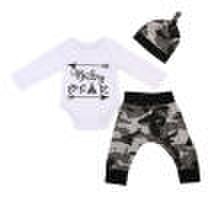 Newborn Baby Boys Cotton Romper Bodysuit Harem Pants Hat Outfit Camo Clothes US