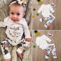Meihuid - Newborn baby girl floral clothes romper pants leggings headband outfit 3pcs