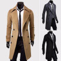 Notched Woolen Plain Long Sleeve Double Breasted Mens Coats