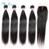 Peruvian Virgin Hair Straight With Closure 4 Bundles Peruvian Straight Virgin Hair With Closure Human Hair Weave with Closure