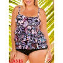 Plus Size Women Push-up Padded Bra Bikini Set Floral Swimsuit Flounce Swimwear