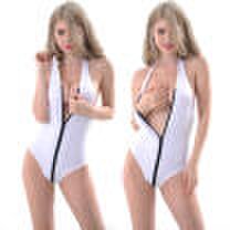 Sexy Lingerie Temptation Angels Milky white jumpsuit with zipper sexy coveralls