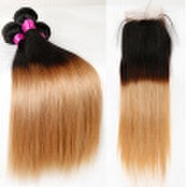 Siyusi Ombre Brazilian Straight human Hair 4 Bundles with Lace Closure Free Part Ombre Brazilian Virgin Hair With Closure