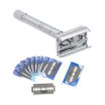 Stainless Steel Double Edge Safety Razor with Stainless Steel 20pcs Blades Traditional Mens Double-edge Shaving Razor Set