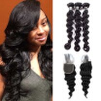Star Show Brazilian Virgin Hair Bundles With Closure Loose Wave With Closure With Baby Hair Human Hair with Crochet Closure