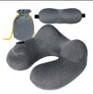 Travel Pillow JUROGAN Inflatable Velvet Neck Support for Machine Washable Grey