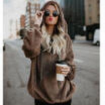 US Women Fluffy Sweater Hoodie Jumper Outwear Long Sleeve Solid Hooded Pullover