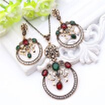 Vintage Turkish Jewelry Round Design Sculpture Craft Jewelry Sets Necklace & Earrings Crystal Anti Gold Women Ethnic Dress Sets