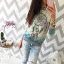 Women Casual Feather Pattern Blouse Tops Lady Sport Leisure Jumper Pullover Coat