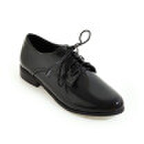 Women oxford shoes lace up round toe causal block heel patent leather dress shoes