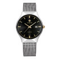 WWOOR Stainless Steel Watches Ultra Thin Dial Fashion Mesh Calendar Quartz Analog Men Casual Wristwatch 30M Water-Proof Watch Bo