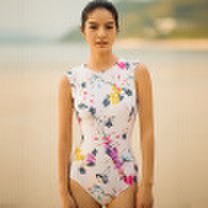Yi Zi EZI small chest gather high collar sexy Slim female Siamese swimwear pearl print L Ezi1373