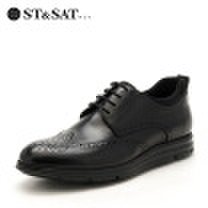 Saturday mens shoes ST & SAT first layer leather business dress massage function bottom non-slip health shoes SS73123410 black 38