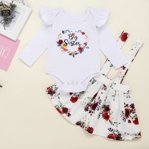 2-piece Baby / Toddler BIG SISTER Bodysuits and Floral Suspender Skirt Set