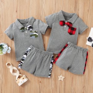 2-piece Baby/Toddler Boy Bow Plaid Top and Shorts Set