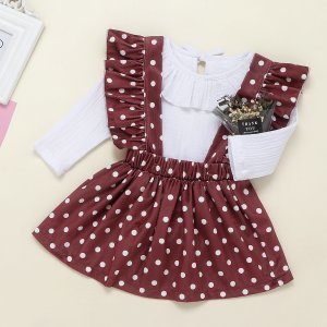 2-piece Baby / Toddler Doll Collar Bodysuits and Dotted Suspender Skirt Set