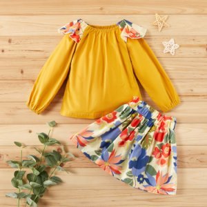 2-piece Baby / Toddler Flutter-sleeve Top and Floral Allover Print Skirt Set