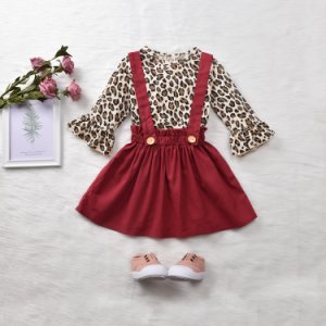 2-piece Baby / Toddler Girl Leopard Print Blouse and Solid Suspender Skirt Set