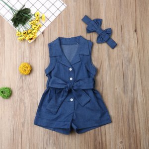 2-piece Baby / Toddler Girls Trendy Bow Solid Sleeveless Onesies and Headband Set