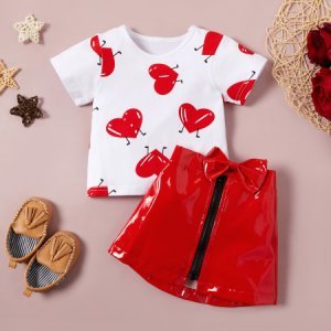 2-piece Baby / Toddler Heart Top and Leather Skirt Set