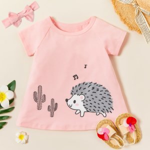 2-piece Baby / Toddler Hedgehog and Cactus Print Dress and Headband Set