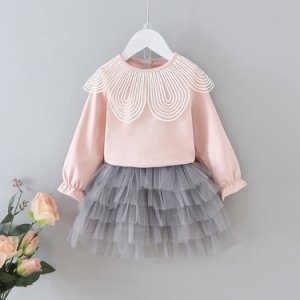 2-piece Baby / Toddler Lace Collar Top and Tutu Skirt Set