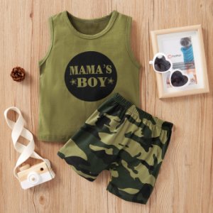 2-piece Baby / Toddler Letter Top and Camouflage Shorts Set