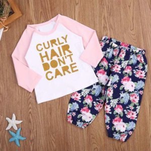 2-piece Letter Printed Tee and Floral Pants Set for Baby and Toddler Girl