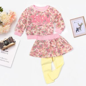 2-piece Pretty Floral Pullover and Skirt Leggings Set for Baby Girl