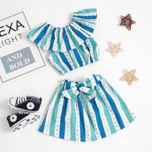 2-piece Trendy Polka Dotted Striped Off Shoulder Top and Skirt for Baby Girl