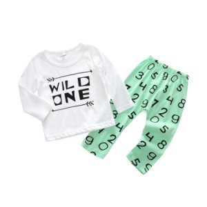 2-piece WILD ONE Long-sleeve Top and Number Print Pants for Baby