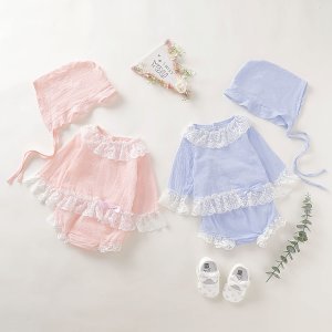 3-piece Baby Girl Lace Off Shoulder Long-sleeve Top and Solid PP Shorts with Hat Set