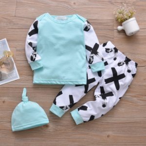 3-piece Baby Trendy Splice Long-Sleeve Tee and Pants with Hat Set