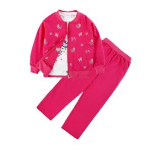 3-piece Butterfly Top, Zip-up Coat and Pants Set for Girls