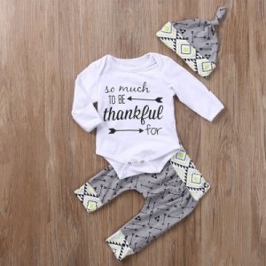 3-piece Printed Long Sleeve Bodysuit, Pants and Hat Set for Baby