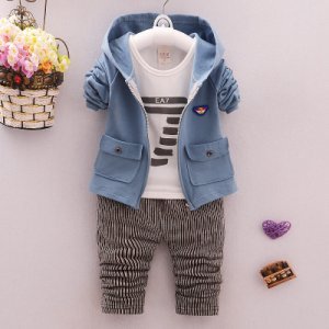 3-piece Stylish Long-sleeve Tee, Hooded Jacket and Striped Pants Set for Baby and Toddler